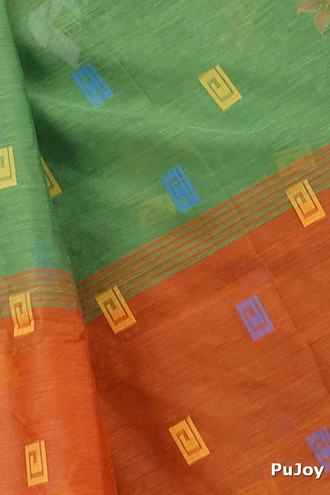 Green Blended Cotton Banu Hand Loom Saree (1285)