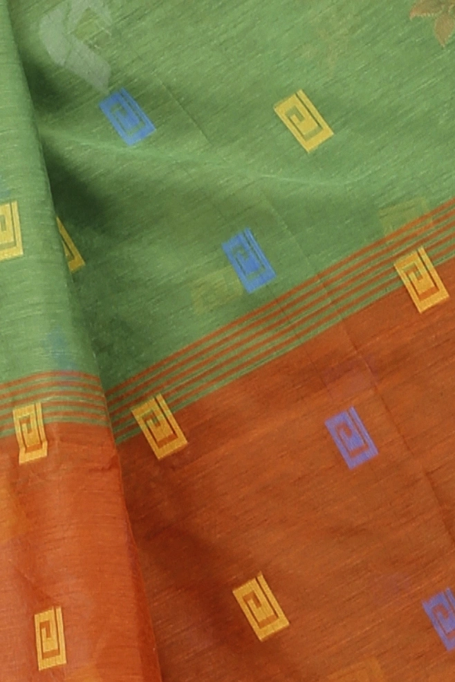 Green Blended Cotton Banu Hand Loom Saree (1285)