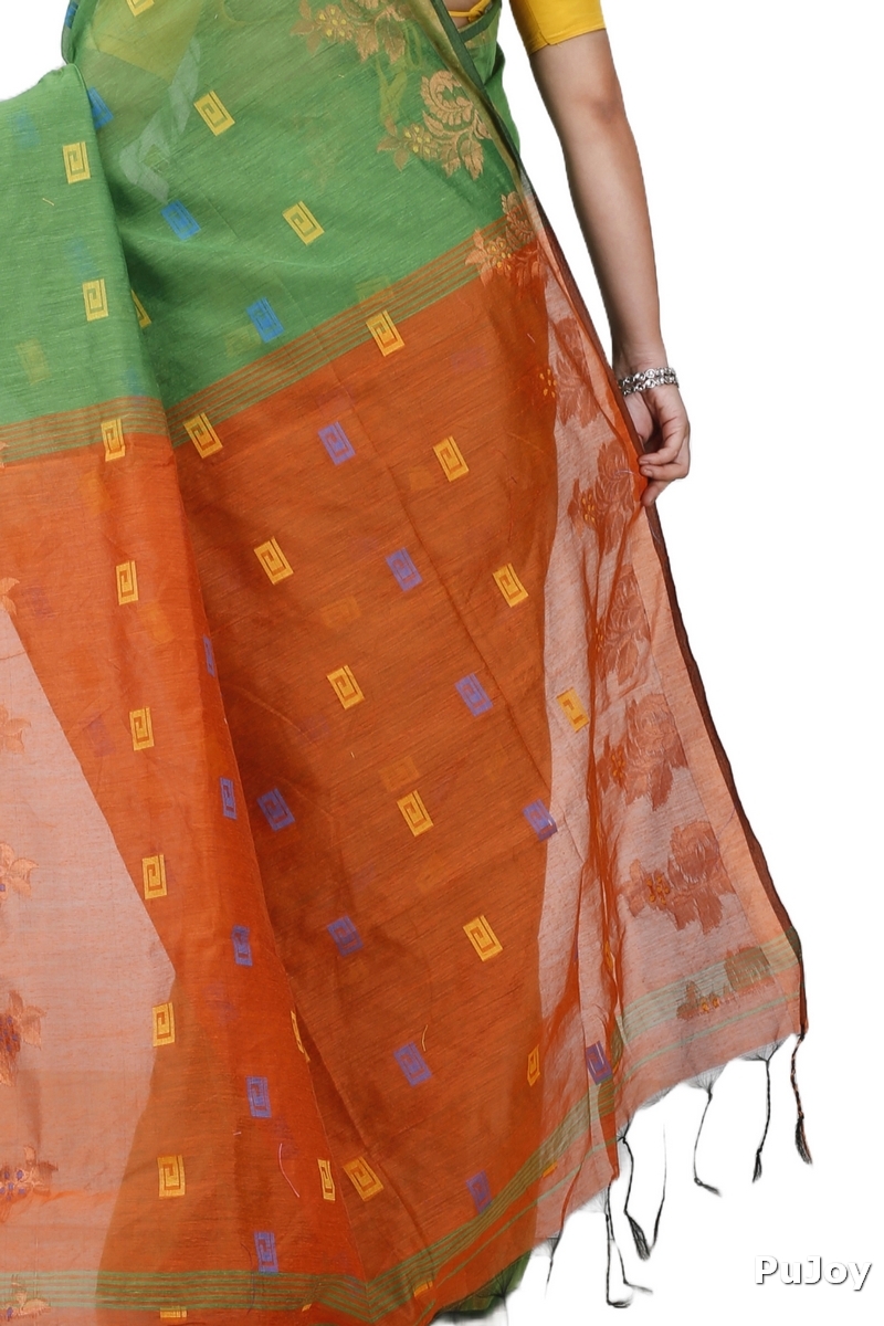 Green Blended Cotton Banu Hand Loom Saree (1285)