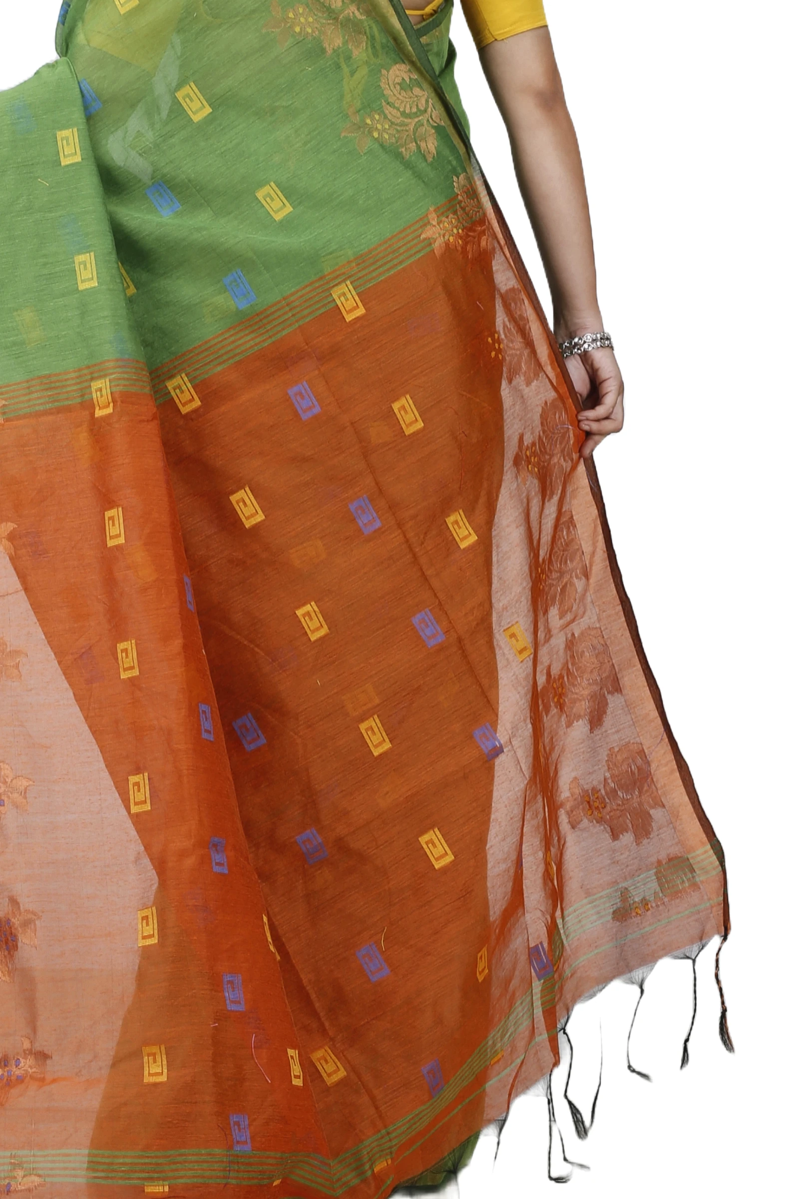 Green Blended Cotton Banu Hand Loom Saree (1285)