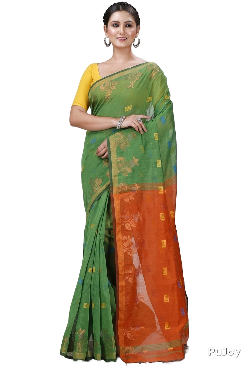 Green Blended Cotton Banu Hand Loom Saree (1285)