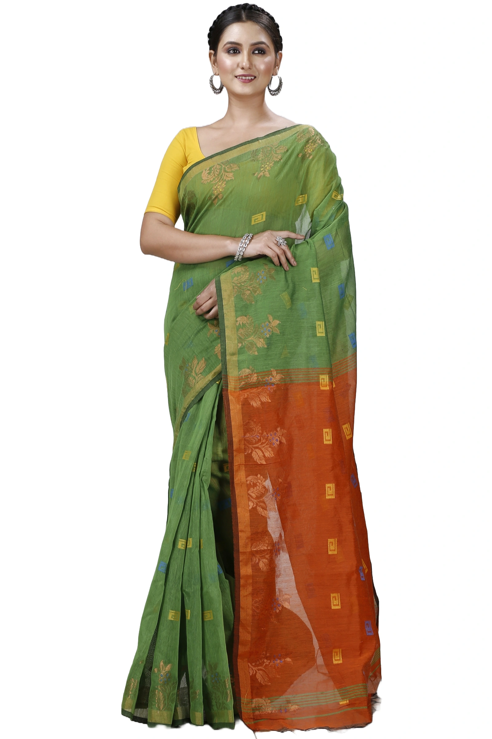 Green Blended Cotton Banu Hand Loom Saree (1285)