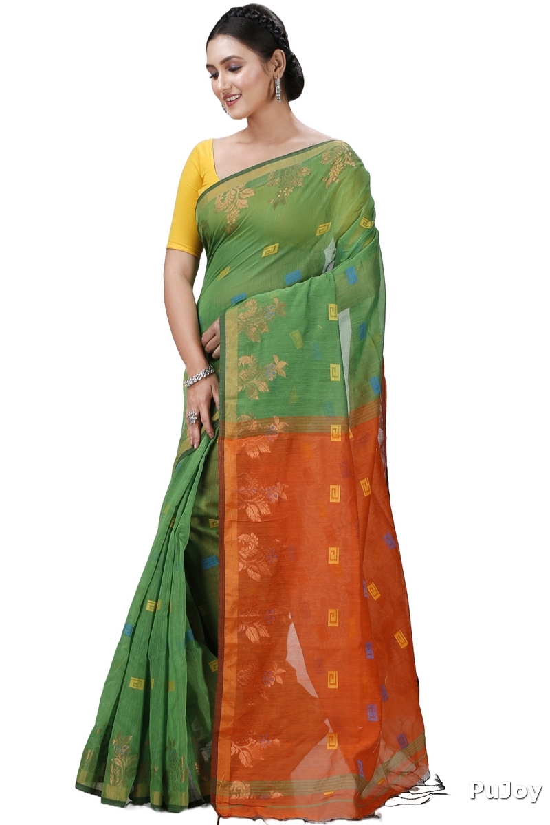 Green Blended Cotton Banu Hand Loom Saree (1285)