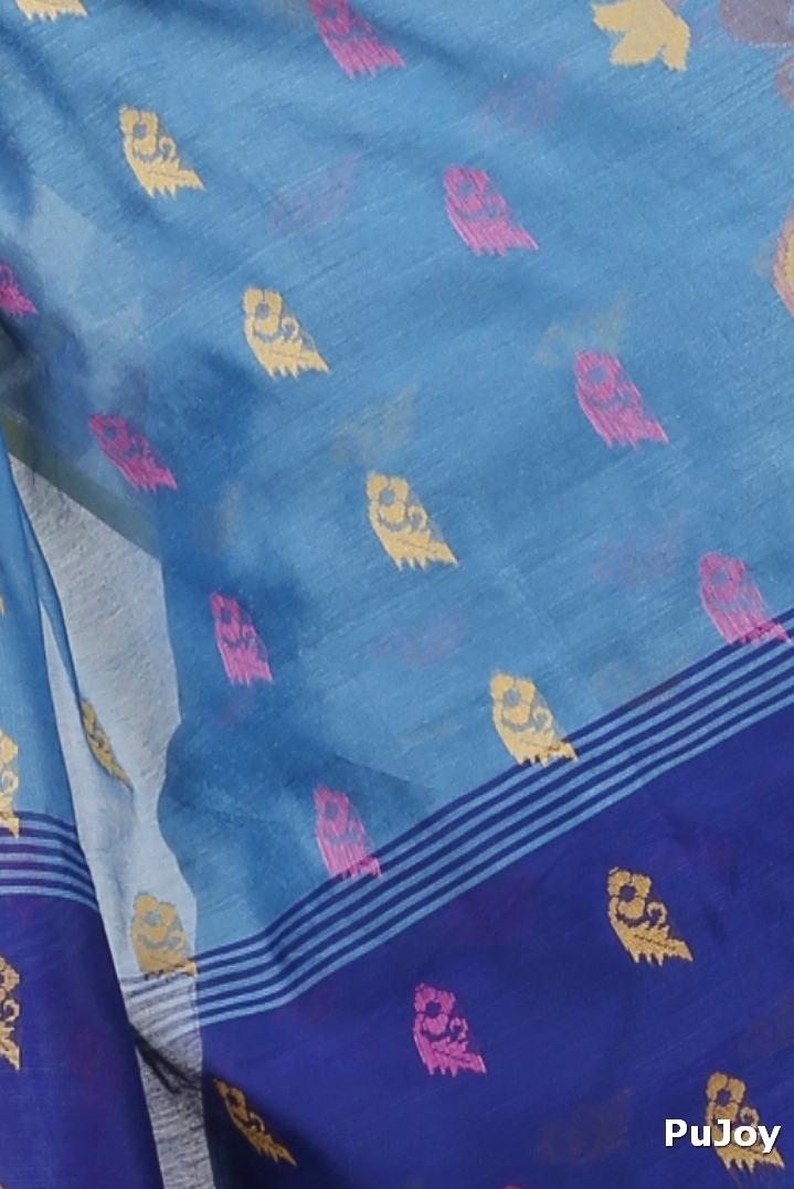 See Blue Blended Cotton Banu Hand Loom Saree (1286)