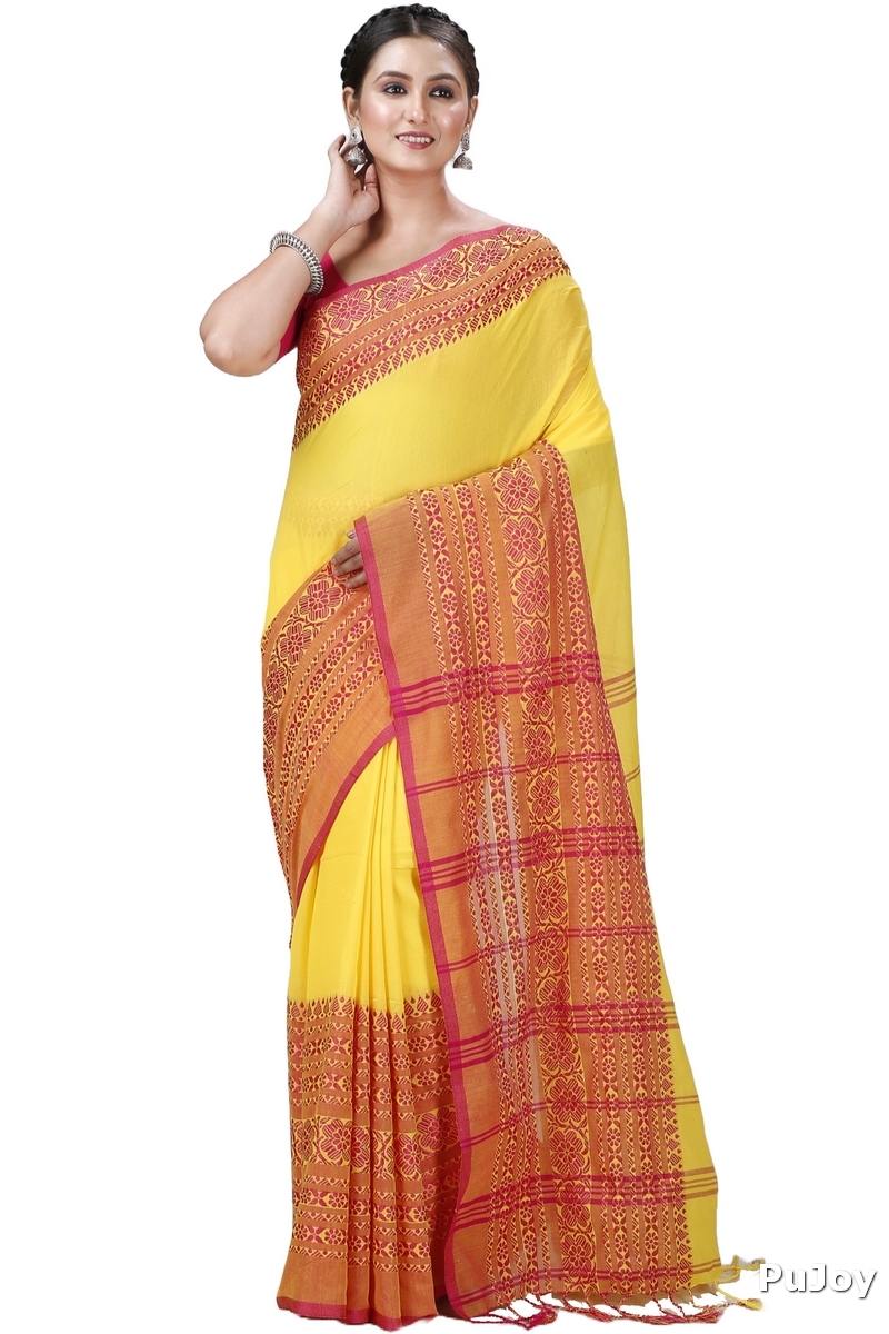 Yellow Red Pure Cotton Begompuri_Hand Hand Loom Saree (1287)