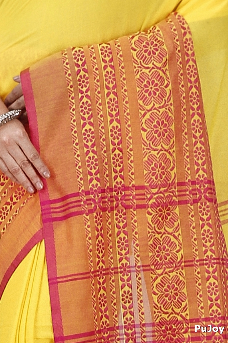 Yellow Red Pure Cotton Begompuri_Hand Hand Loom Saree (1287)