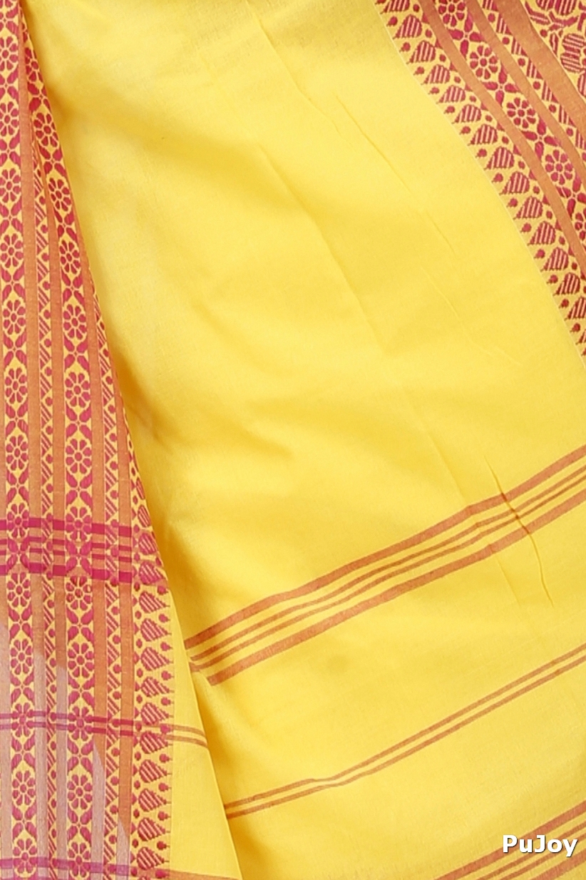 Yellow Red Pure Cotton Begompuri_Hand Hand Loom Saree (1287)
