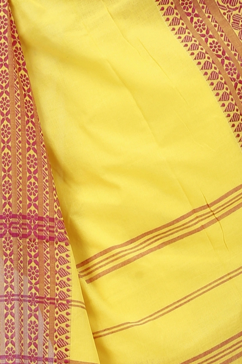 Yellow Red Pure Cotton Begompuri_Hand Hand Loom Saree (1287)