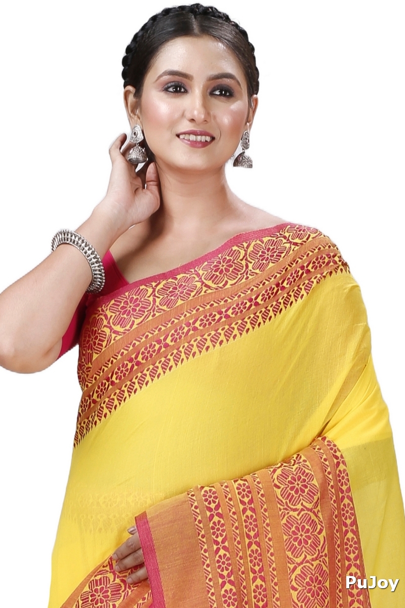 Yellow Red Pure Cotton Begompuri_Hand Hand Loom Saree (1287)