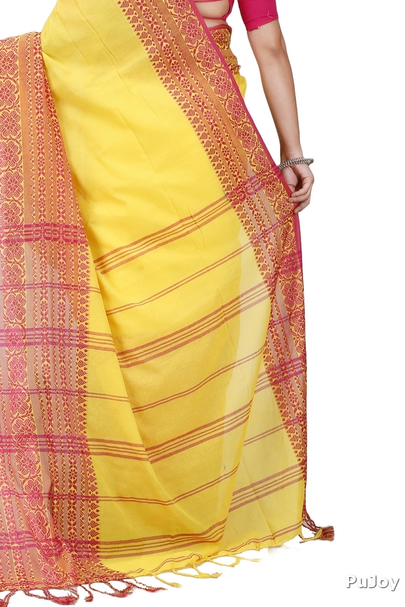 Yellow Red Pure Cotton Begompuri_Hand Hand Loom Saree (1287)