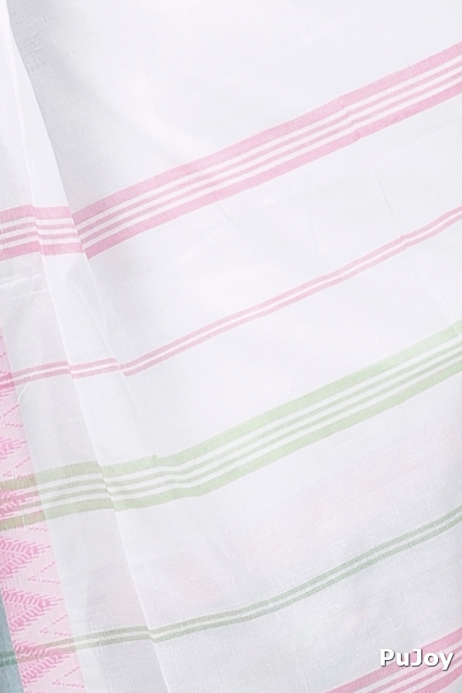 White Pink Pure Cotton Begompuri_Hand Hand Loom Saree (1289)