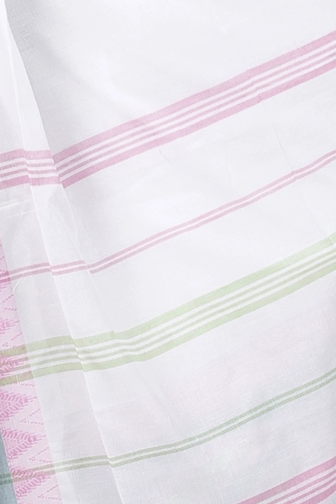 White Pink Pure Cotton Begompuri_Hand Hand Loom Saree (1289)