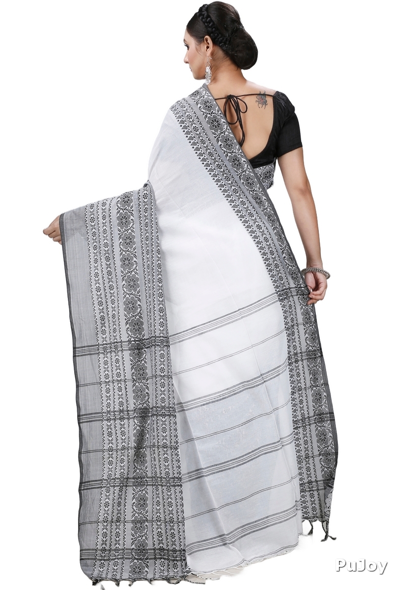 Black White Pure Cotton Begompuri_Hand Hand Loom Saree (1290)