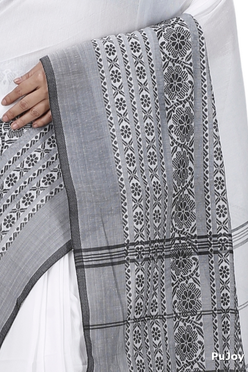 Black White Pure Cotton Begompuri_Hand Hand Loom Saree (1290)