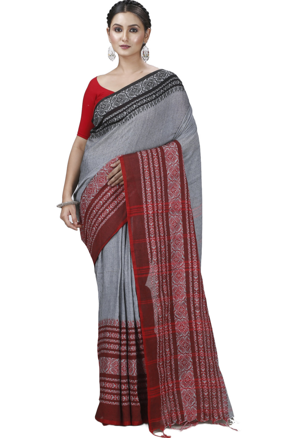 Grey Black Pure Cotton Begompuri_Hand Hand Loom Saree (1291)