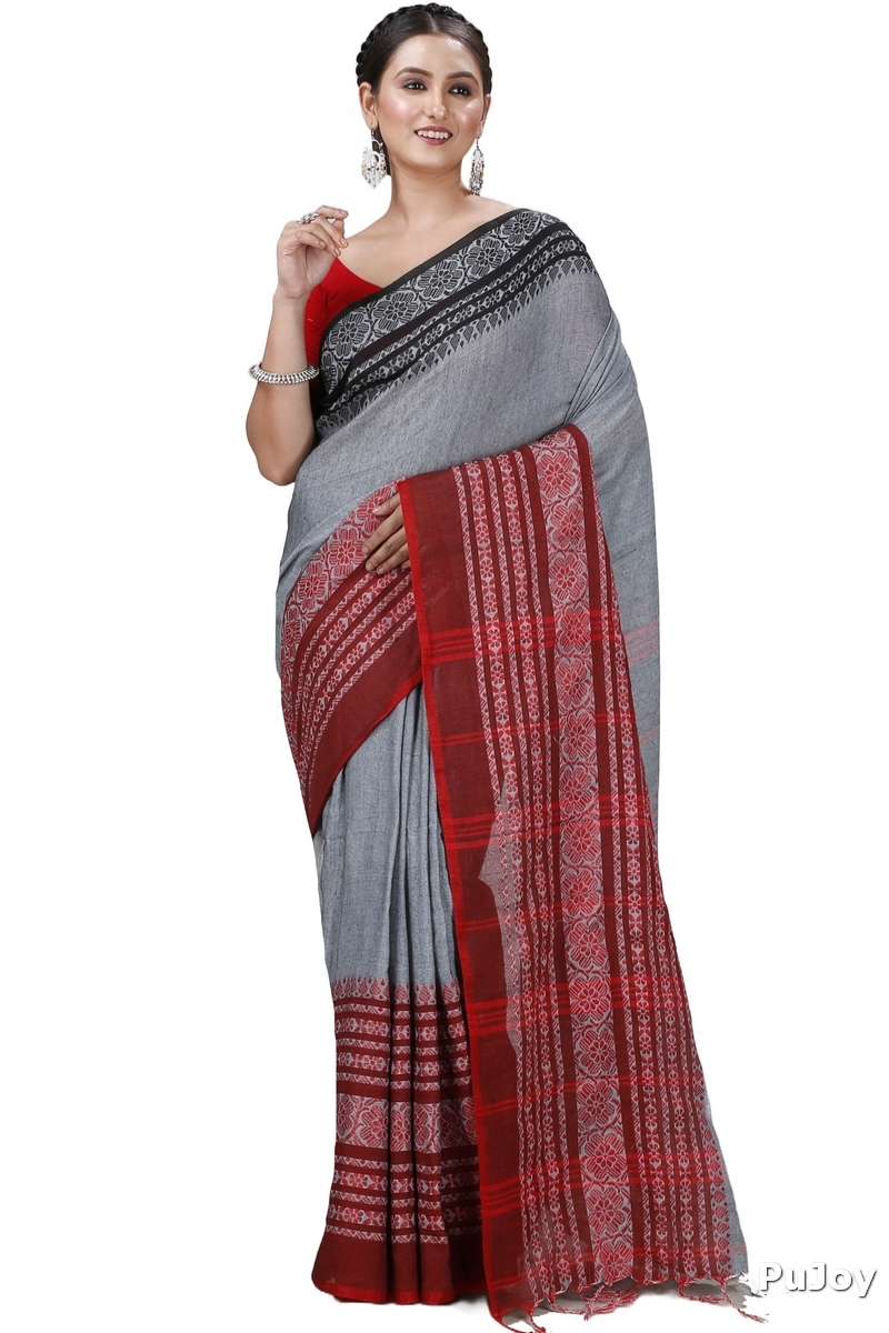 Grey Black Pure Cotton Begompuri_Hand Hand Loom Saree (1291)