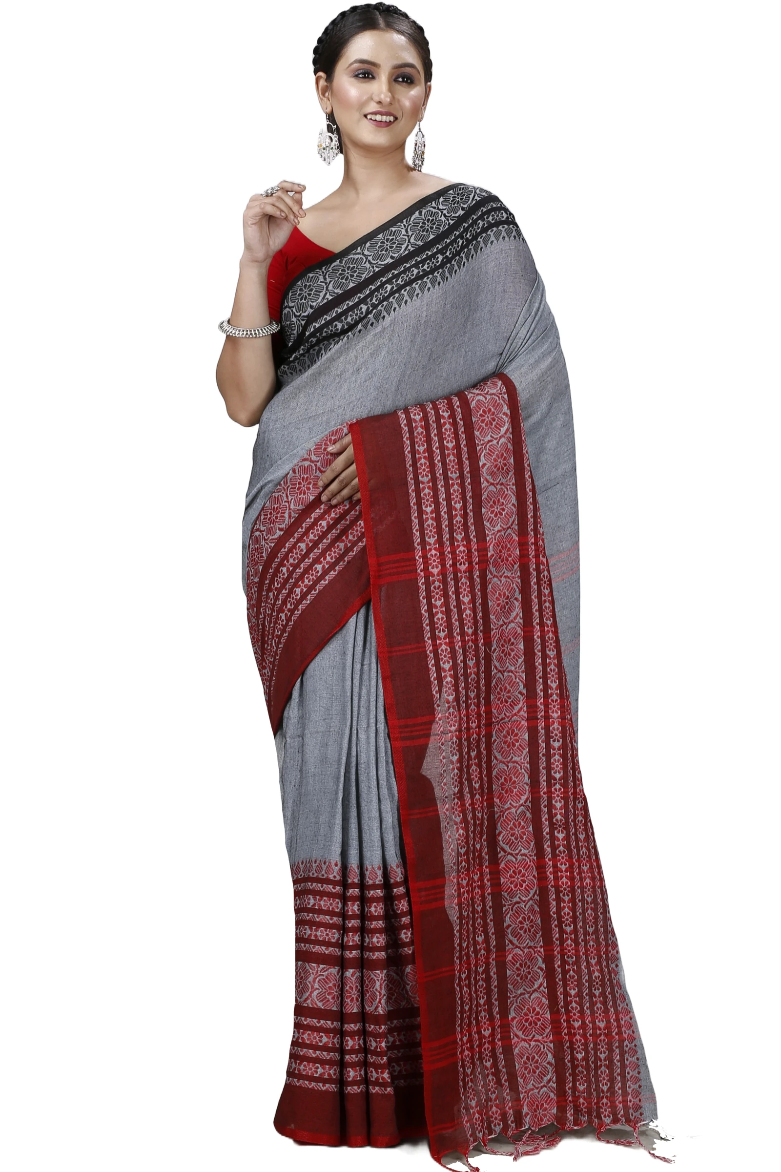 Grey Black Pure Cotton Begompuri_Hand Hand Loom Saree (1291)