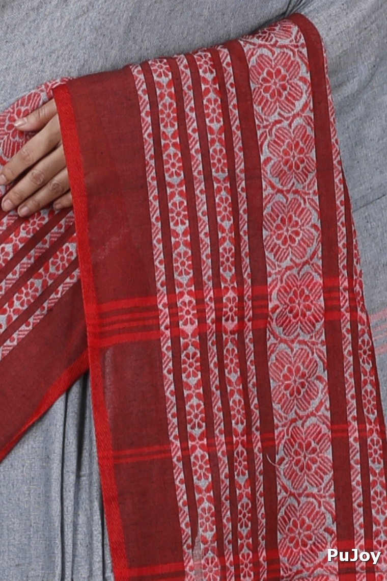 Grey Black Pure Cotton Begompuri_Hand Hand Loom Saree (1291)