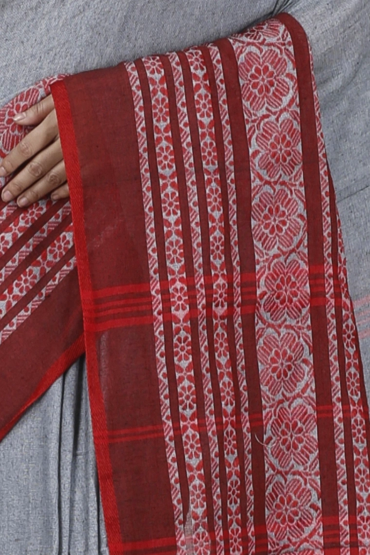 Grey Black Pure Cotton Begompuri_Hand Hand Loom Saree (1291)