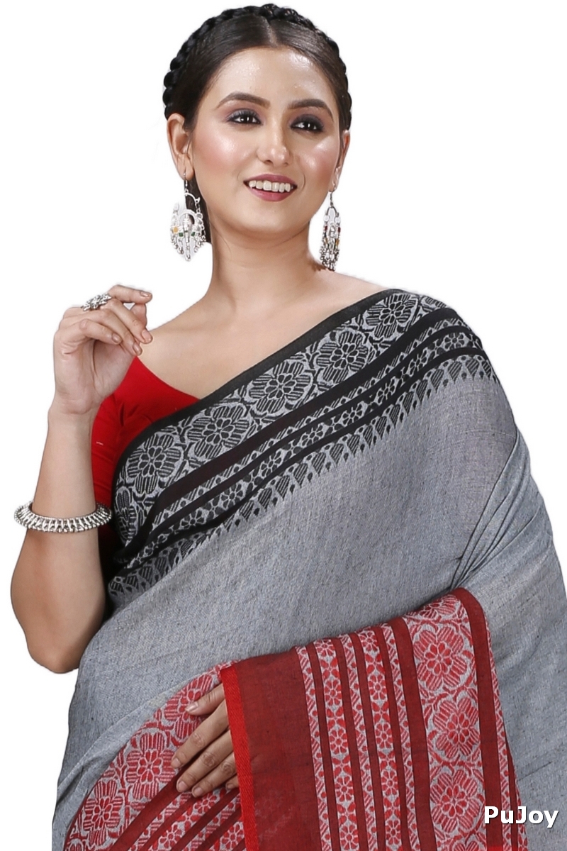 Grey Black Pure Cotton Begompuri_Hand Hand Loom Saree (1291)