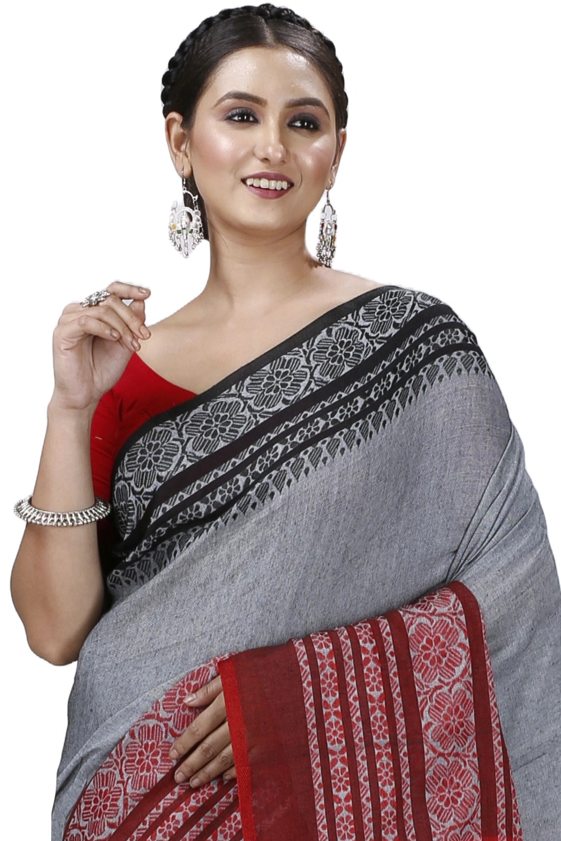 Grey Black Pure Cotton Begompuri_Hand Hand Loom Saree (1291)