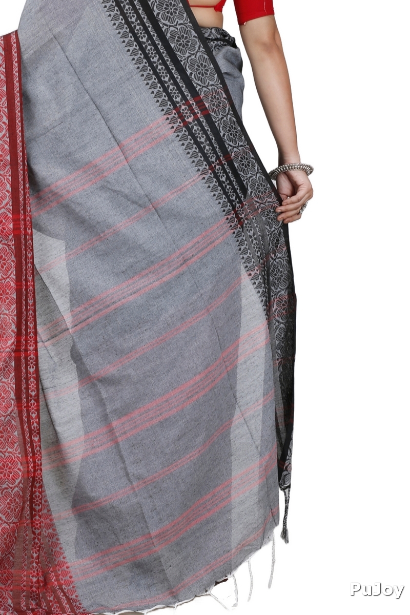 Grey Black Pure Cotton Begompuri_Hand Hand Loom Saree (1291)