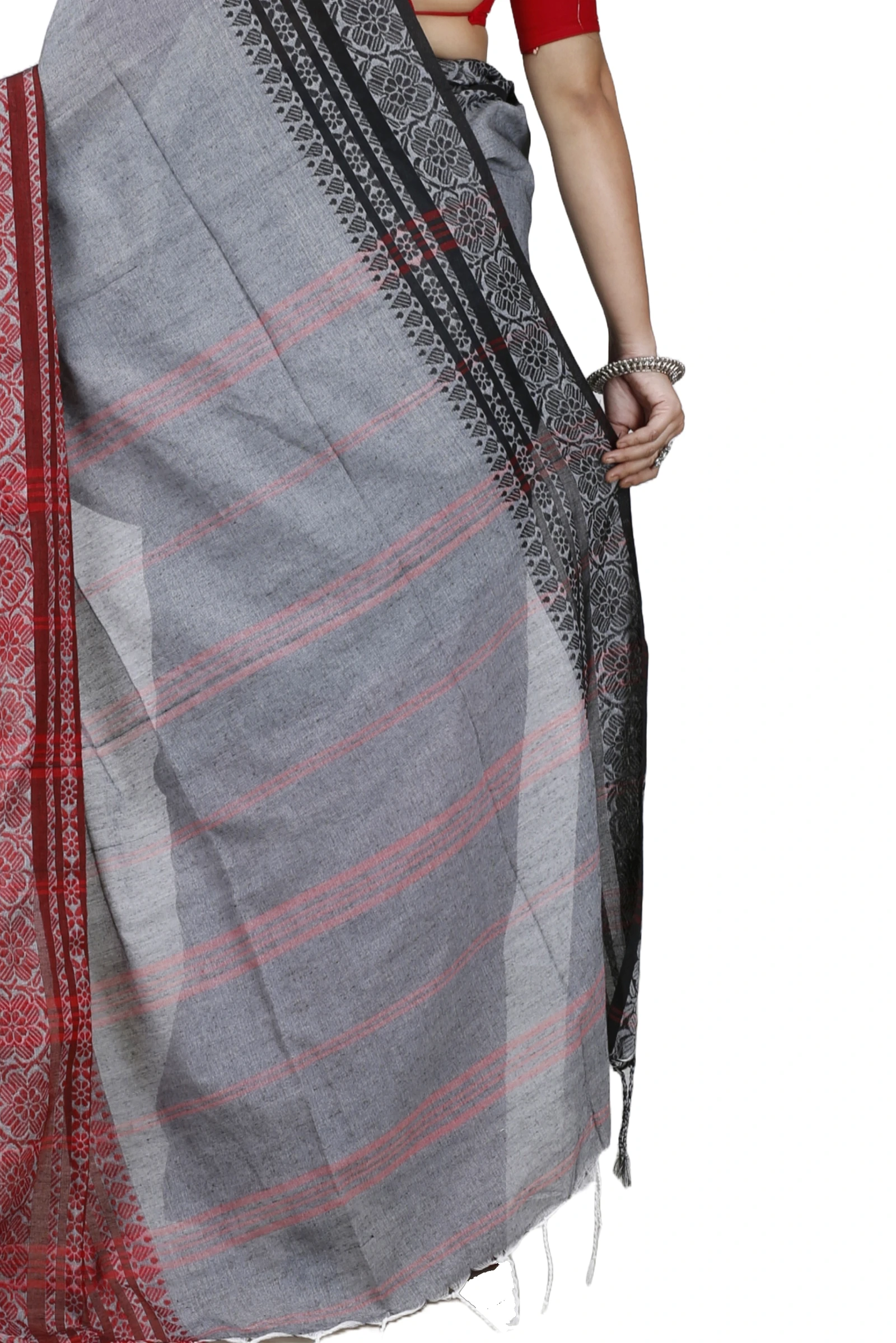 Grey Black Pure Cotton Begompuri_Hand Hand Loom Saree (1291)