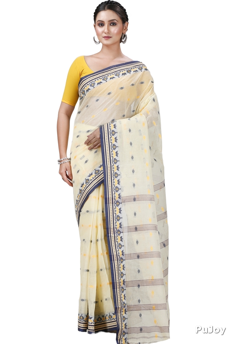 Cream Pure Cotton Uvra Tant Saree (1292)