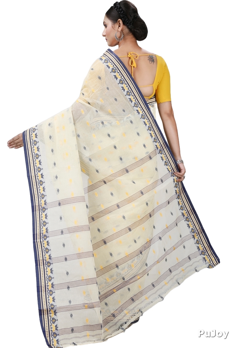 Cream Pure Cotton Uvra Tant Saree (1292)
