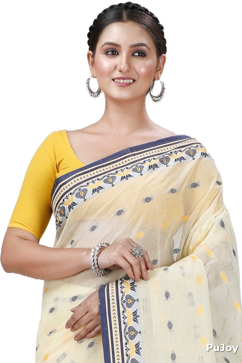 Cream Pure Cotton Uvra Tant Saree (1292)