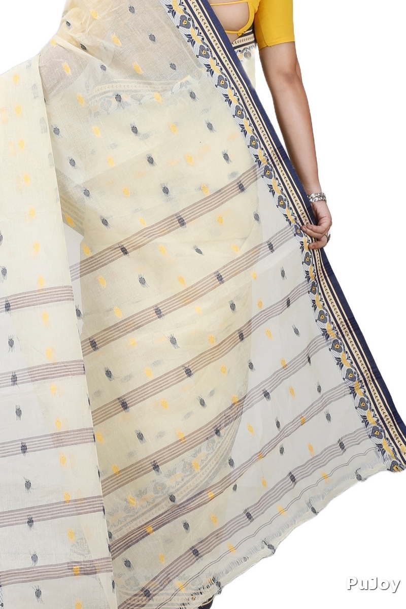 Cream Pure Cotton Uvra Tant Saree (1292)