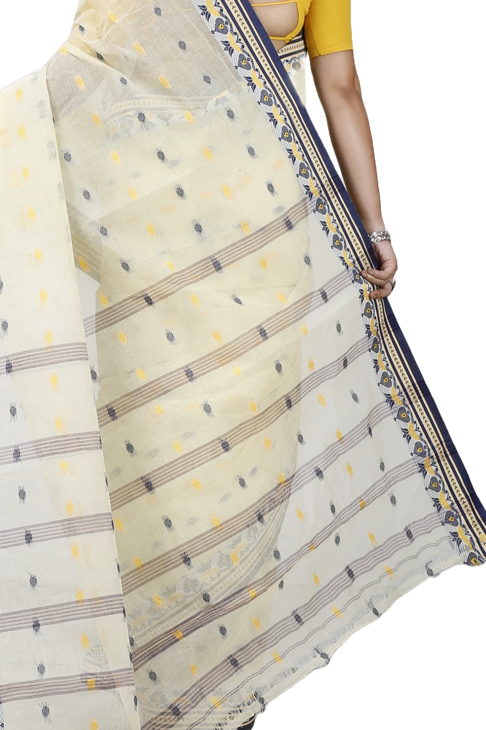 Cream Pure Cotton Uvra Tant Saree (1292)