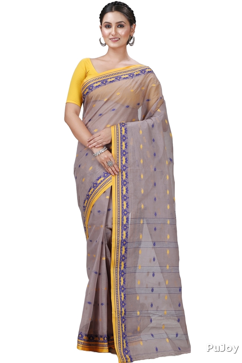 Light Brown Pure Cotton Uvra Tant Saree (1293)