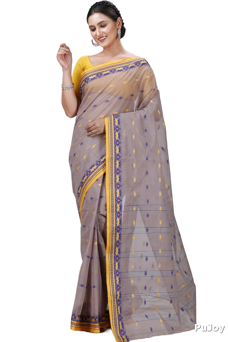 Light Brown Pure Cotton Uvra Tant Saree (1293)