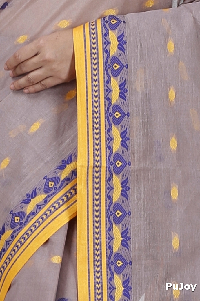 Light Brown Pure Cotton Uvra Tant Saree (1293)