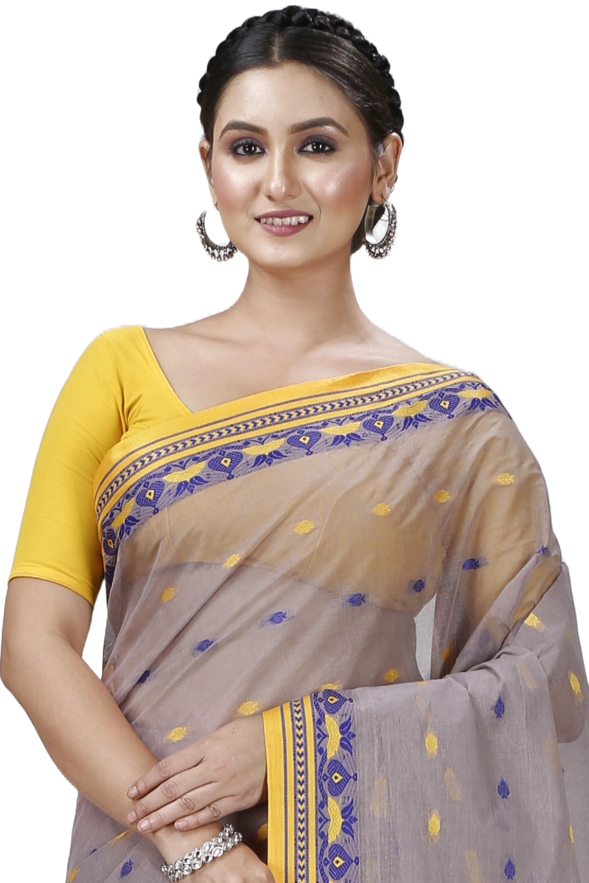 Light Brown Pure Cotton Uvra Tant Saree (1293)