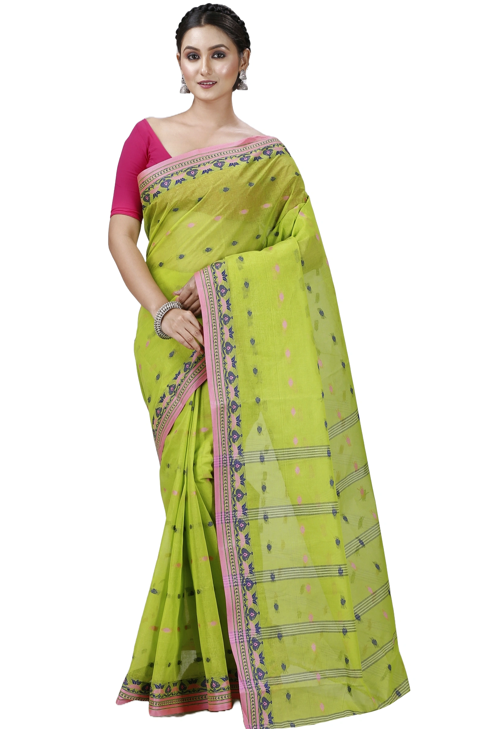 Green Pure Cotton Uvra Tant Saree (1294)