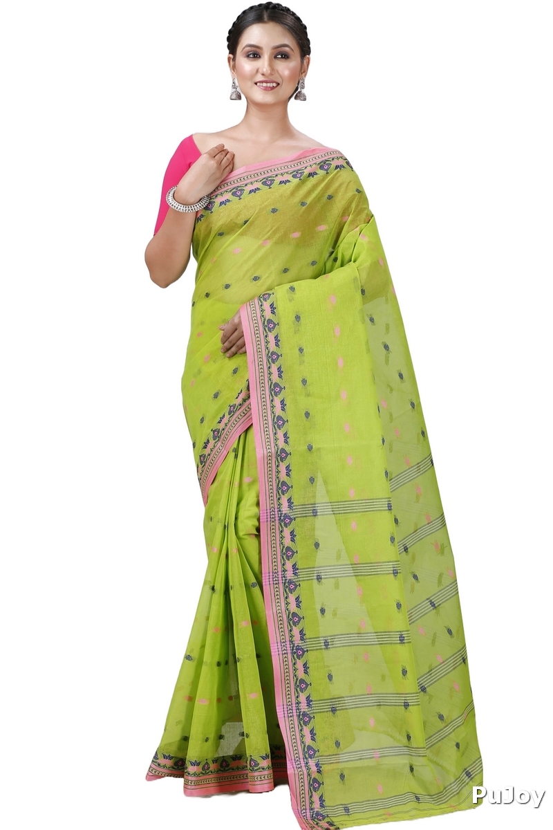 Green Pure Cotton Uvra Tant Saree (1294)