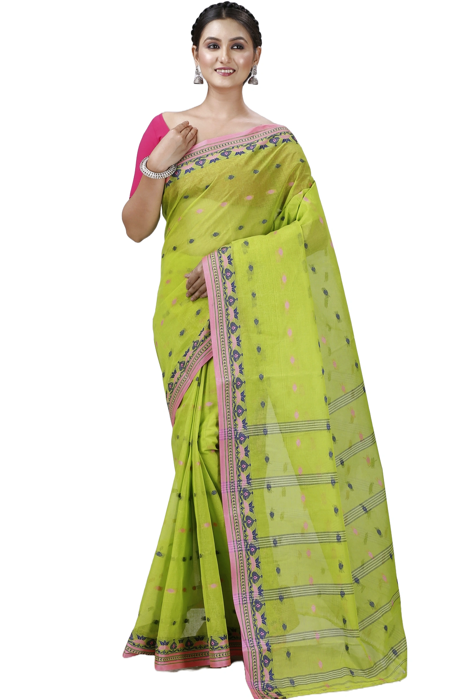 Green Pure Cotton Uvra Tant Saree (1294)
