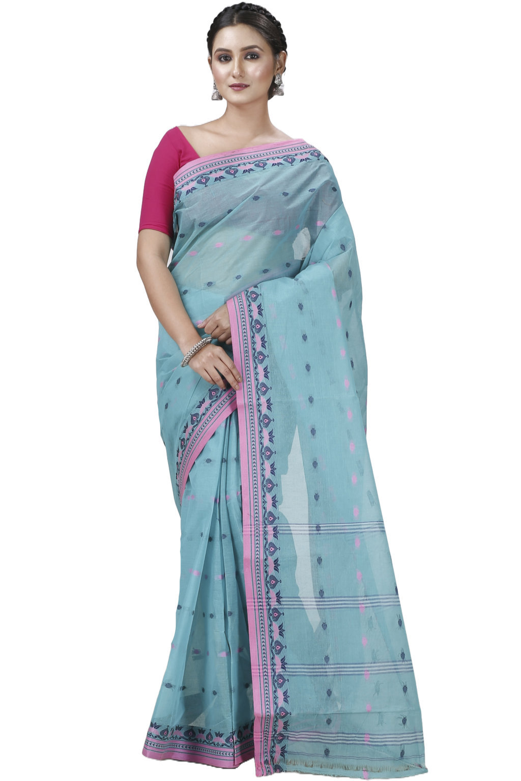 See Green Pure Cotton Uvra Tant Saree (1295)