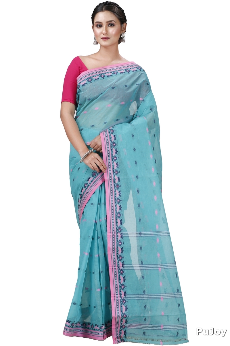 See Green Pure Cotton Uvra Tant Saree (1295)
