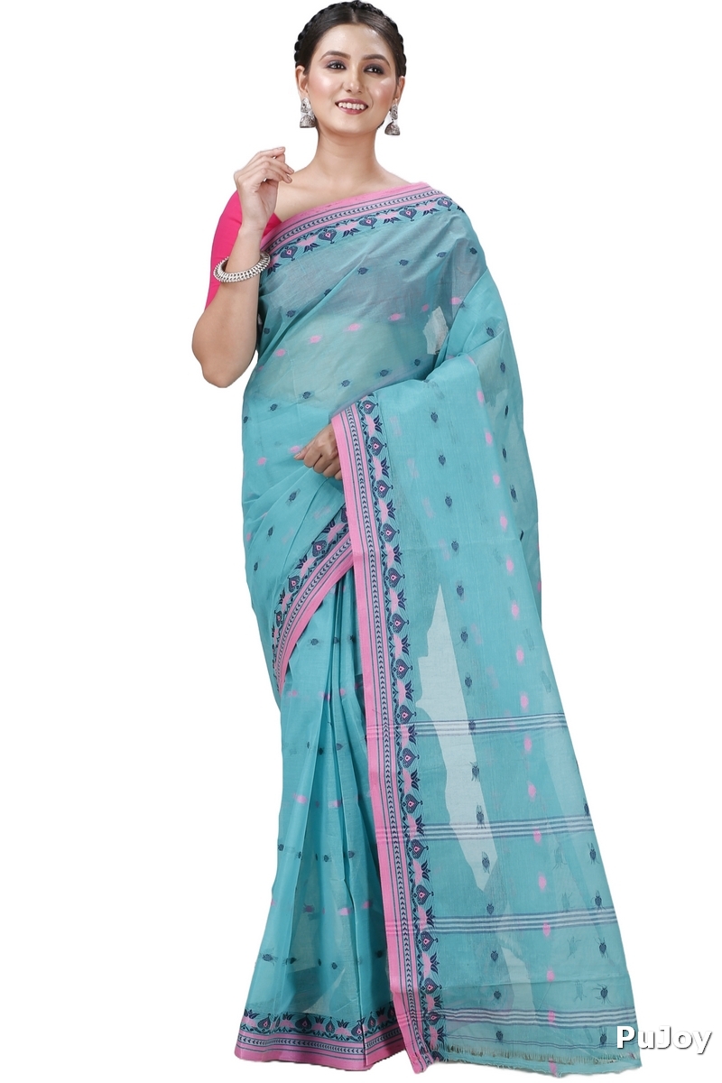 See Green Pure Cotton Uvra Tant Saree (1295)