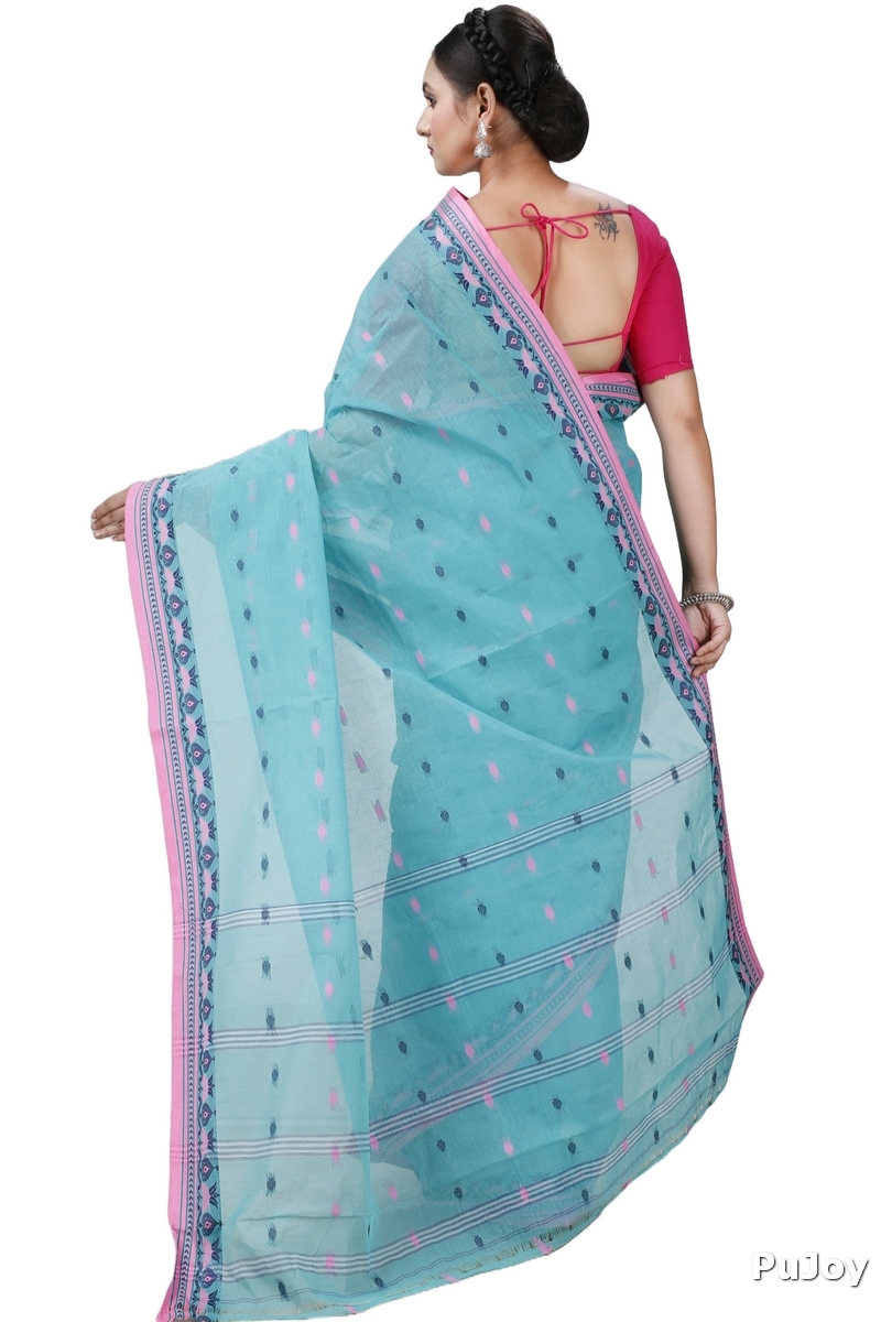 See Green Pure Cotton Uvra Tant Saree (1295)
