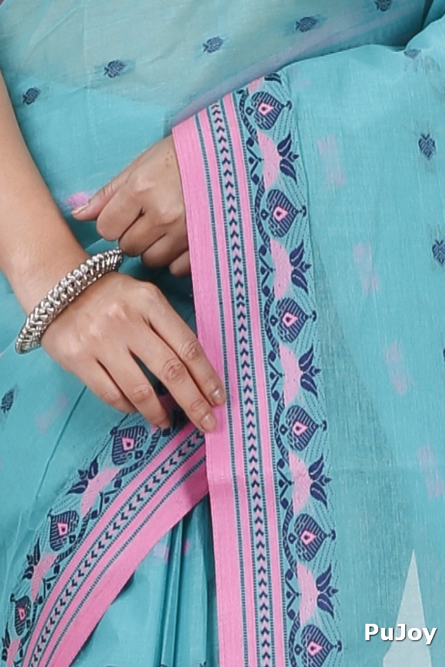 See Green Pure Cotton Uvra Tant Saree (1295)