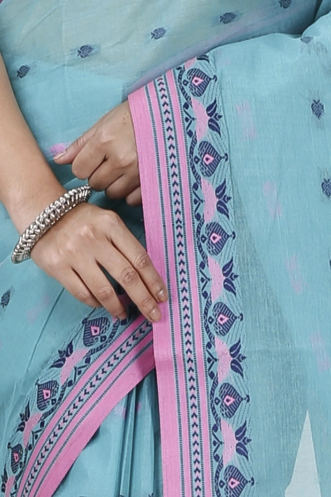 See Green Pure Cotton Uvra Tant Saree (1295)