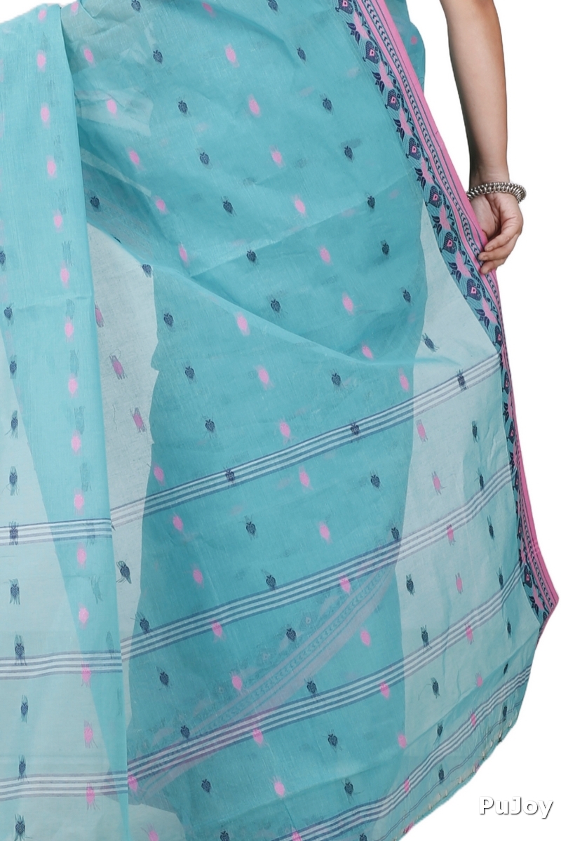 See Green Pure Cotton Uvra Tant Saree (1295)