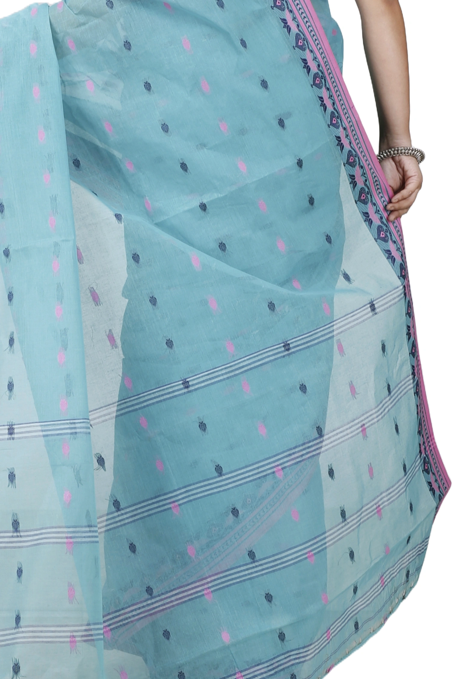 See Green Pure Cotton Uvra Tant Saree (1295)