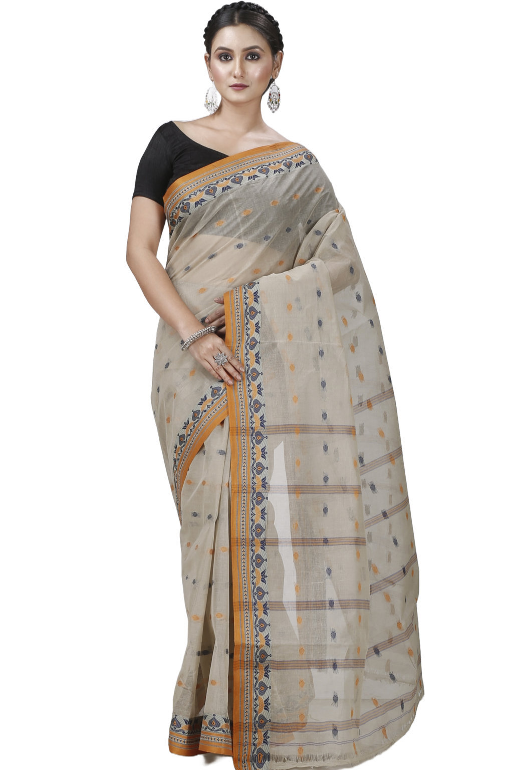 Brown Pure Cotton Uvra Tant Saree (1296)