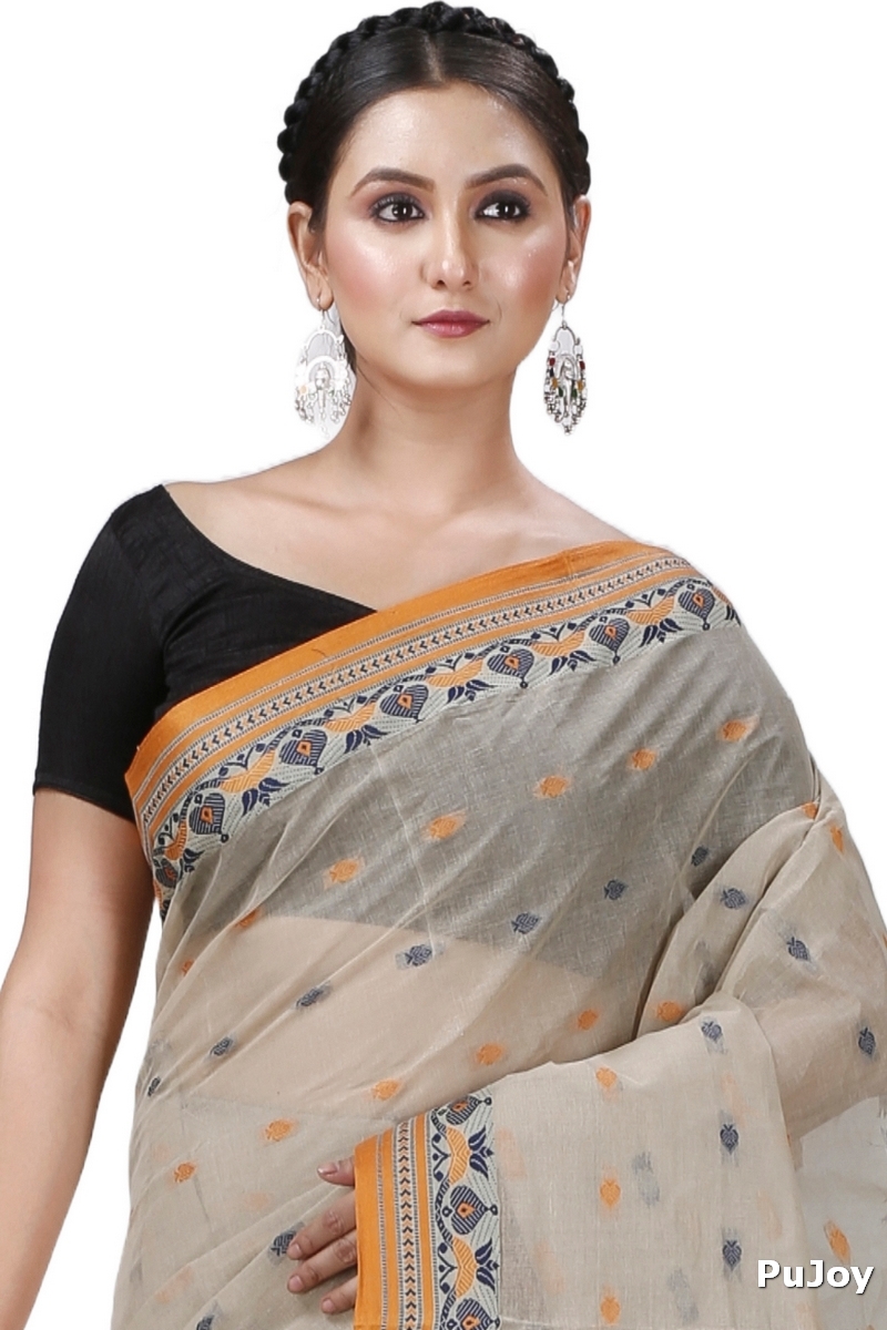 Brown Pure Cotton Uvra Tant Saree (1296)