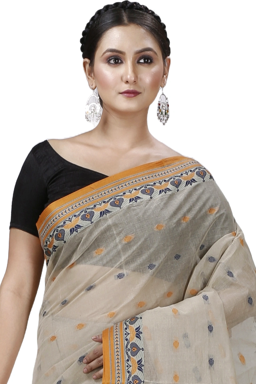 Brown Pure Cotton Uvra Tant Saree (1296)